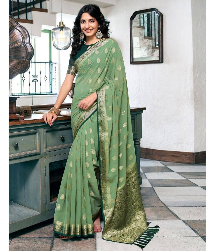 Satrani Georgette Woven Saree With Unstitched Blouse Piece ( Mint Green ) Satrani Georgette Woven Saree With Unstitched Blouse Piece ( Mint Green )