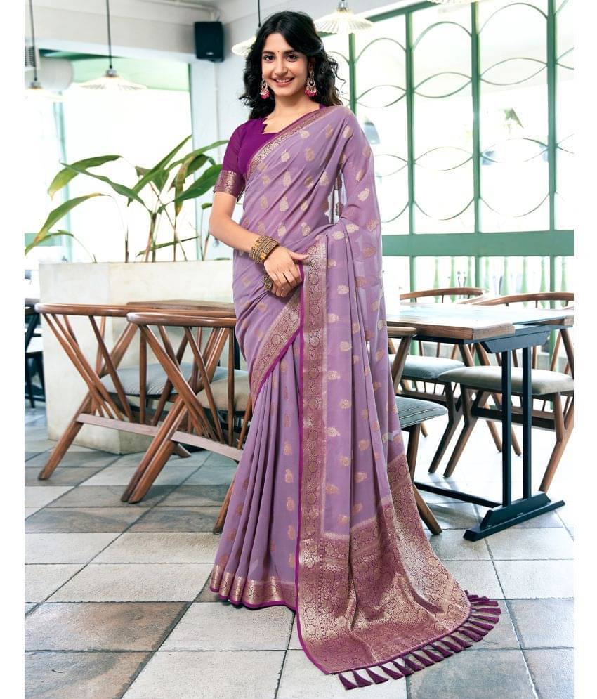     			Satrani Georgette Woven Saree With Unstitched Blouse Piece ( Lavender )