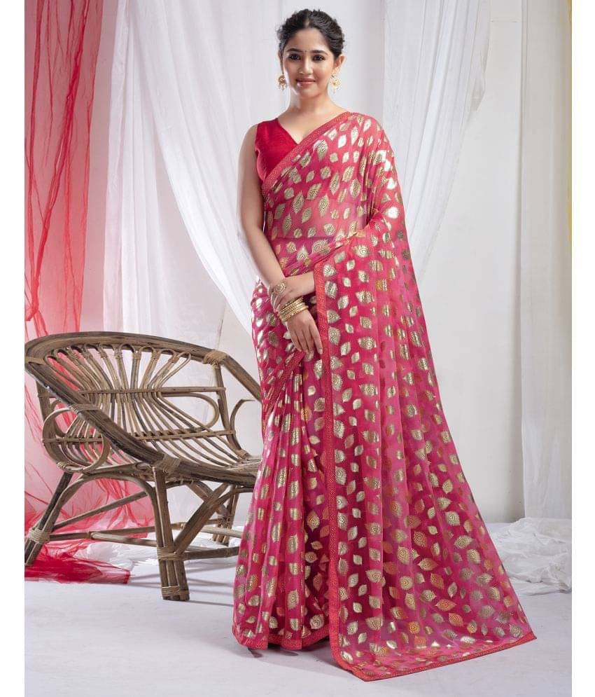 Satrani Lycra Embellished Saree With Unstitched Blouse Piece ( Red ) Satrani Lycra Embellished Saree With Unstitched Blouse Piece ( Red )