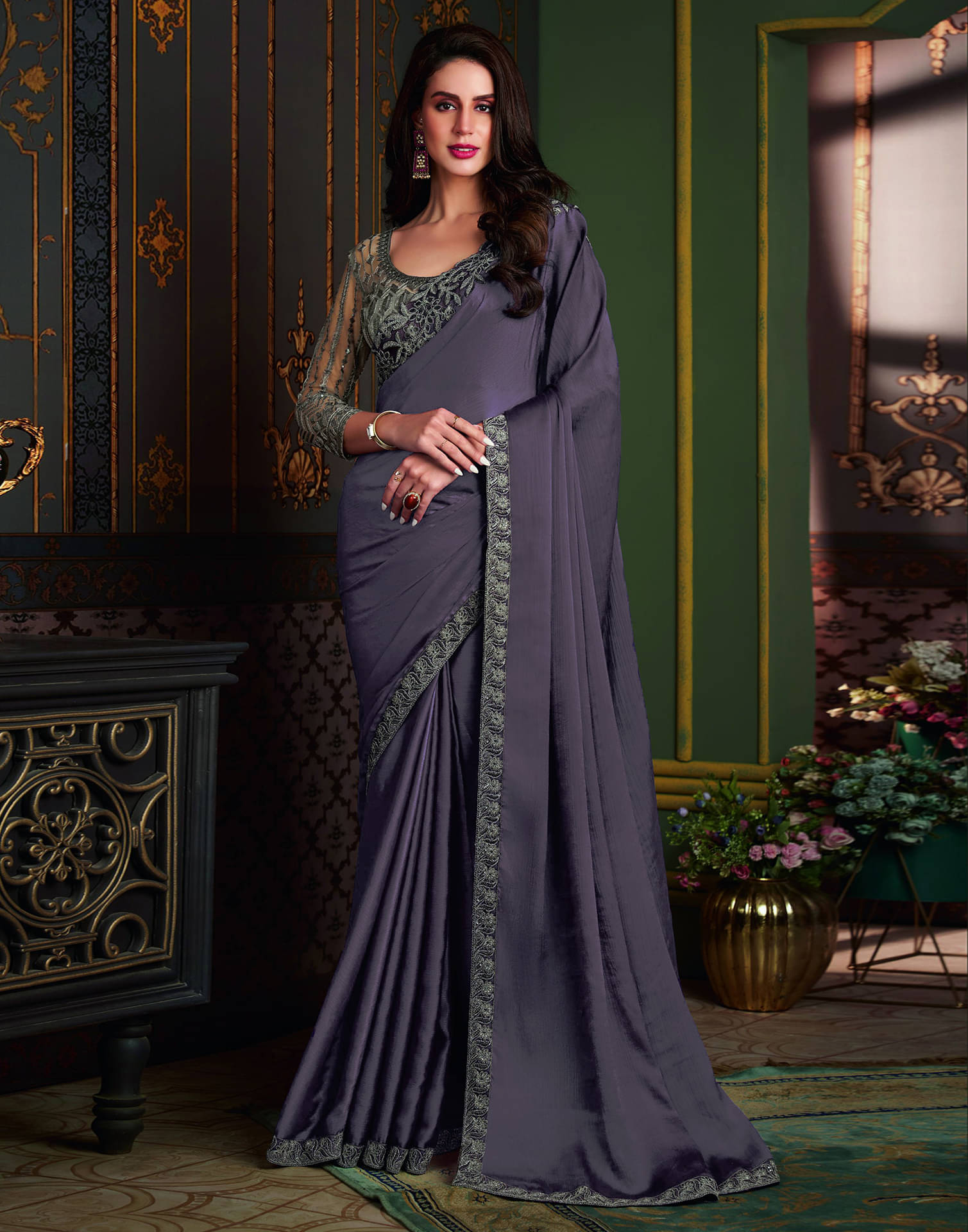     			Satrani Satin Solid Saree With Unstitched Blouse Piece ( Blue )