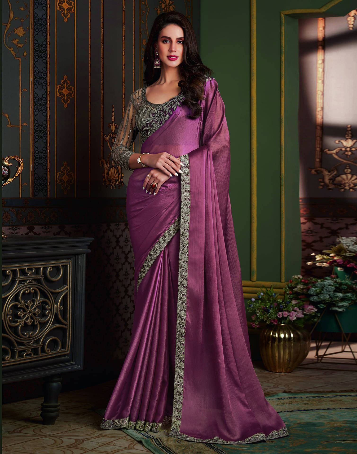 Satrani Satin Solid Saree With Unstitched Blouse Piece ( Magenta ) Satrani Satin Solid Saree With Unstitched Blouse Piece ( Magenta )