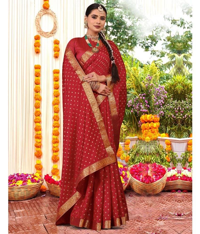     			Satrani Silk Blend Printed Saree With Unstitched Blouse Piece ( Red )