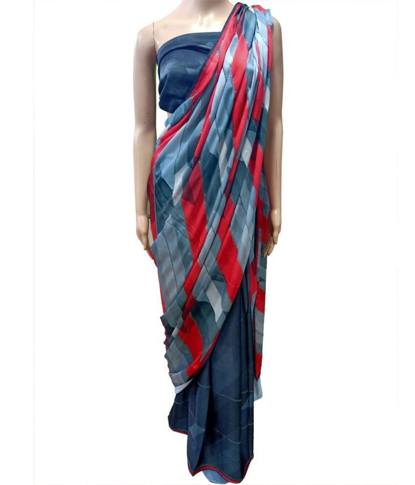 Satrani Silk Blend Printed Saree With Unstitched Blouse Piece ( Multicolour ) Satrani Silk Blend Printed Saree With Unstitched Blouse Piece ( Multicolour )