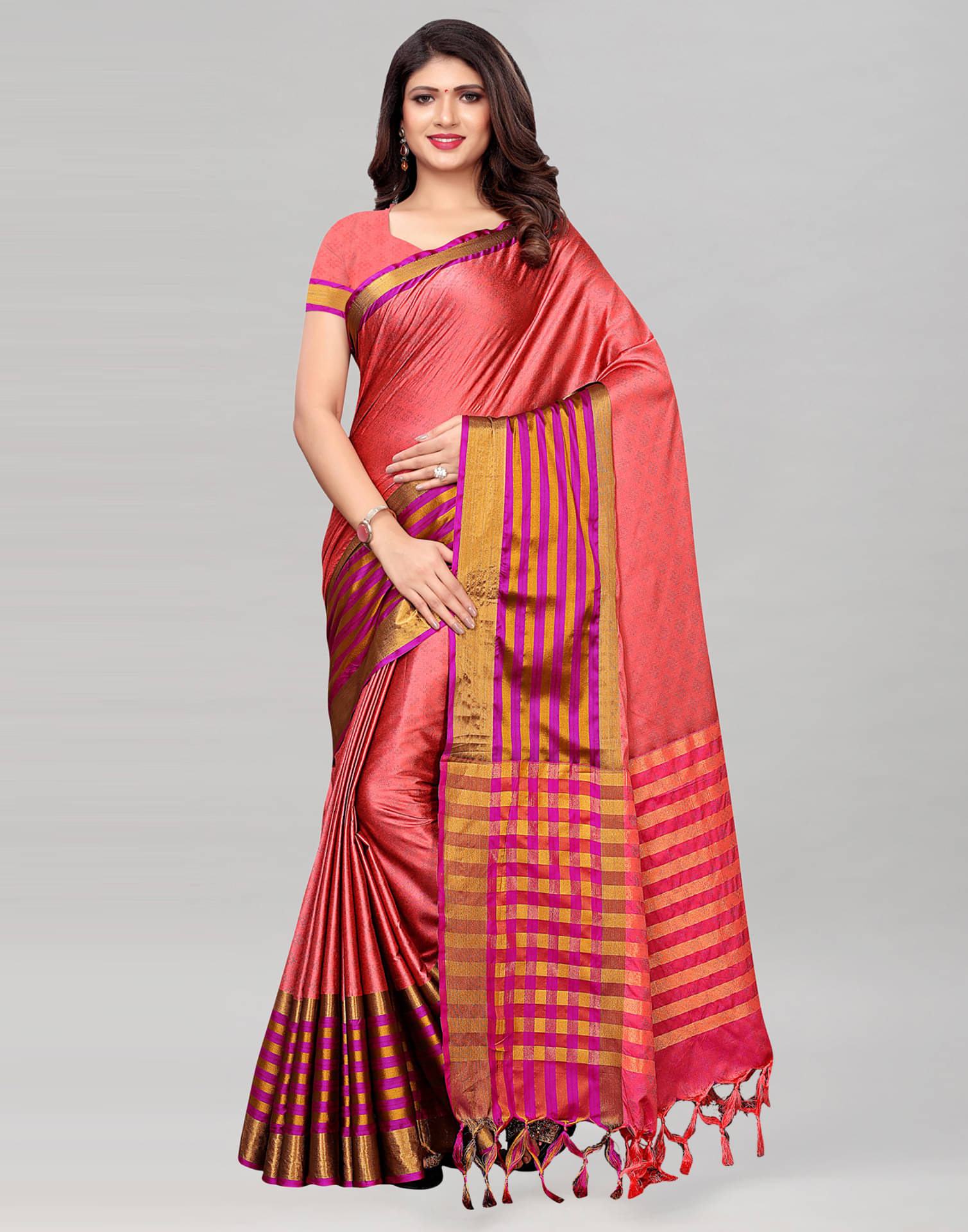     			Satrani Silk Blend Self Design Saree With Unstitched Blouse Piece ( Mauve )