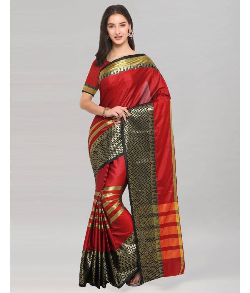     			Satrani Silk Blend Woven Saree With Unstitched Blouse Piece ( Red )