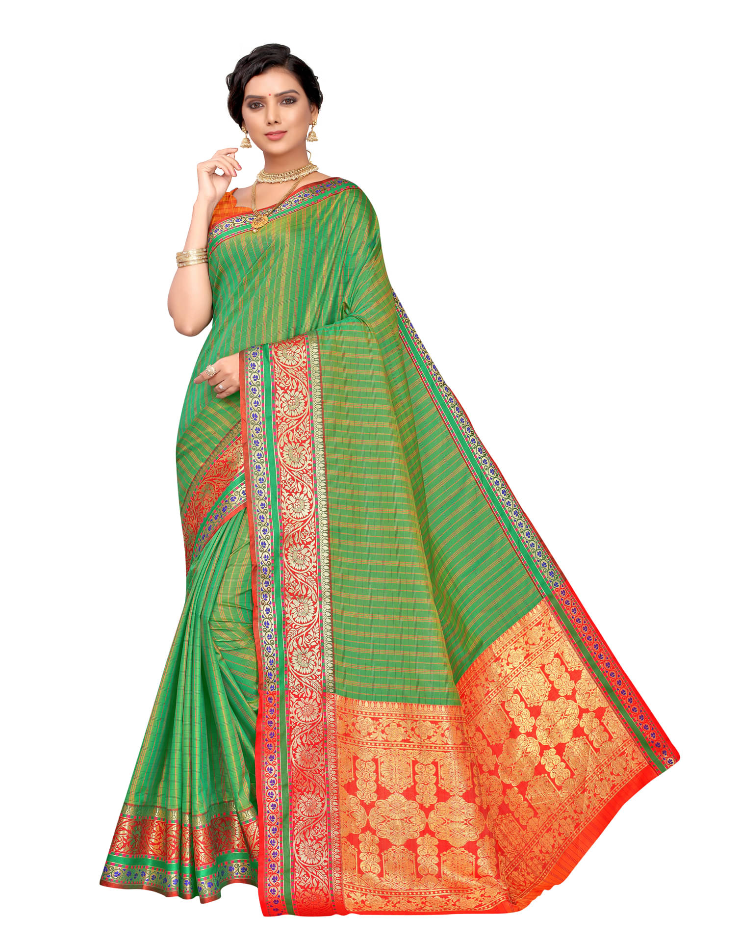     			Satrani Silk Blend Woven Saree With Unstitched Blouse Piece ( Green )