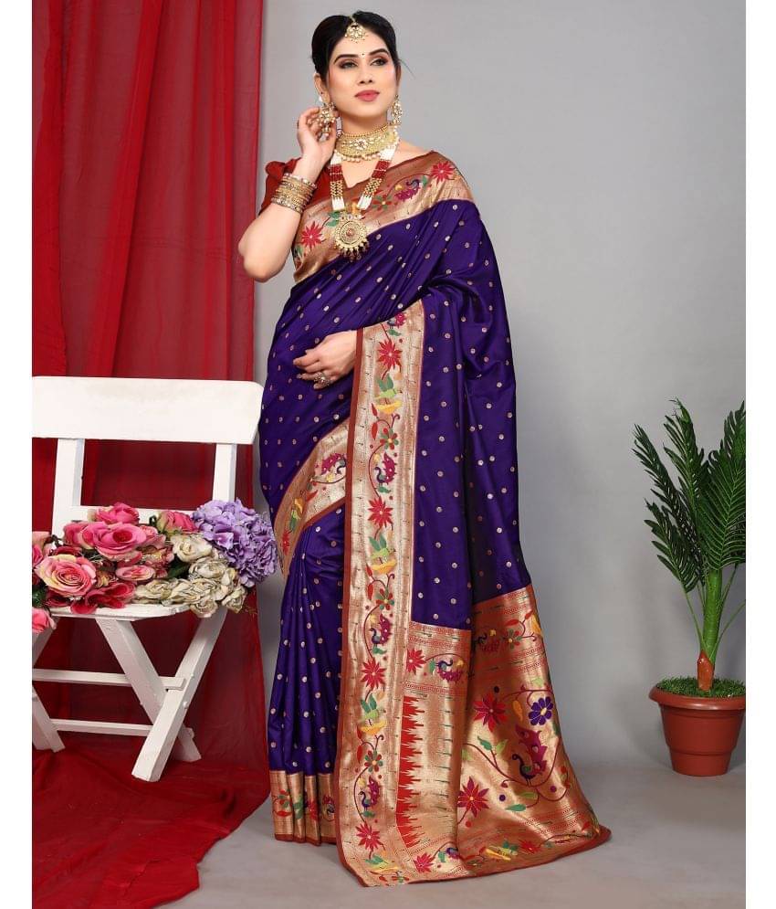     			Satrani Silk Blend Woven Saree With Unstitched Blouse Piece ( Purple )