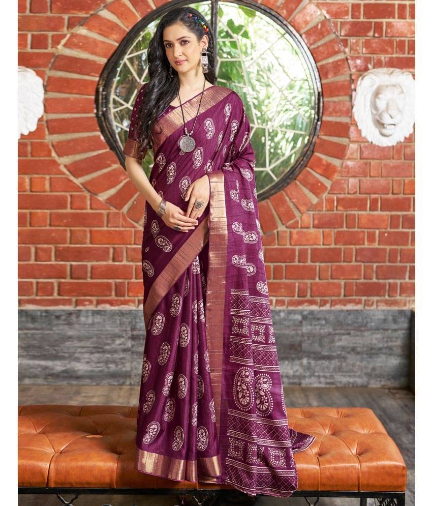 Satrani Silk Printed Saree With Unstitched Blouse Piece ( Wine ) Satrani Silk Printed Saree With Unstitched Blouse Piece ( Wine )
