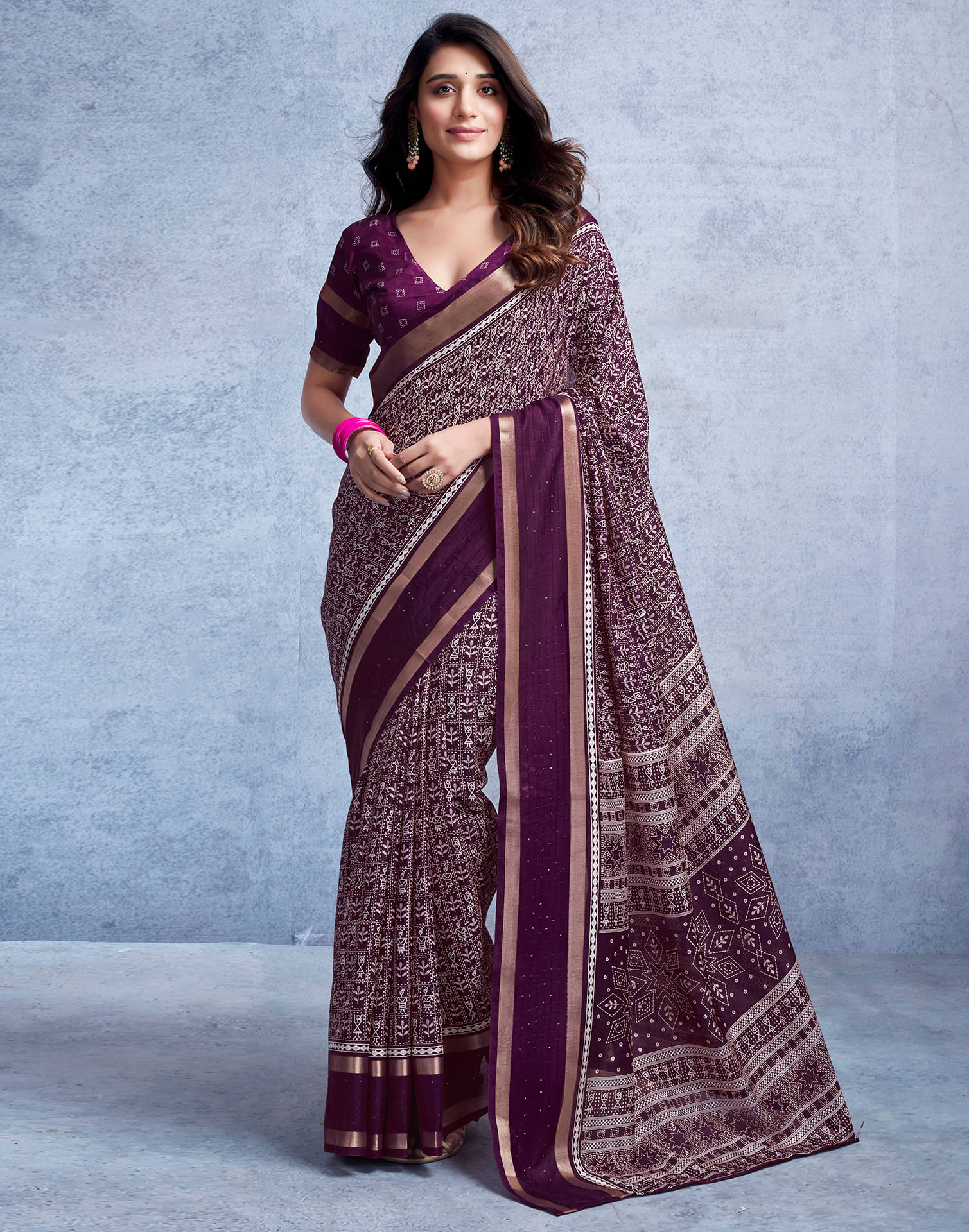 Satrani Silk Printed Saree With Unstitched Blouse Piece ( Wine ) Satrani Silk Printed Saree With Unstitched Blouse Piece ( Wine )