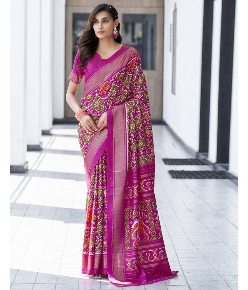 Satrani Silk Printed Saree With Unstitched Blouse Piece ( Magenta ) Satrani Silk Printed Saree With Unstitched Blouse Piece ( Magenta )