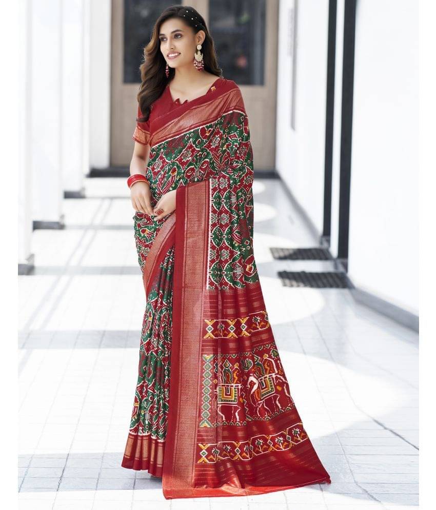 Satrani Silk Printed Saree With Unstitched Blouse Piece ( Red ) Satrani Silk Printed Saree With Unstitched Blouse Piece ( Red )