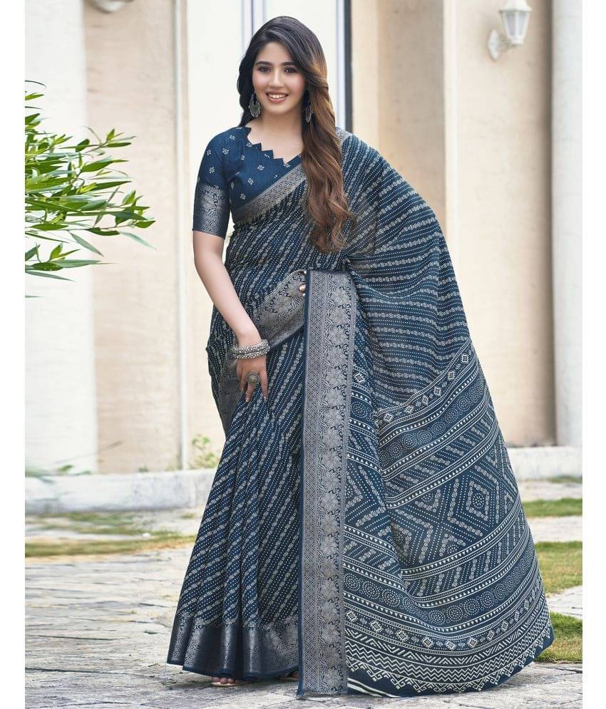     			Satrani Silk Printed Saree With Unstitched Blouse Piece ( Light Blue )