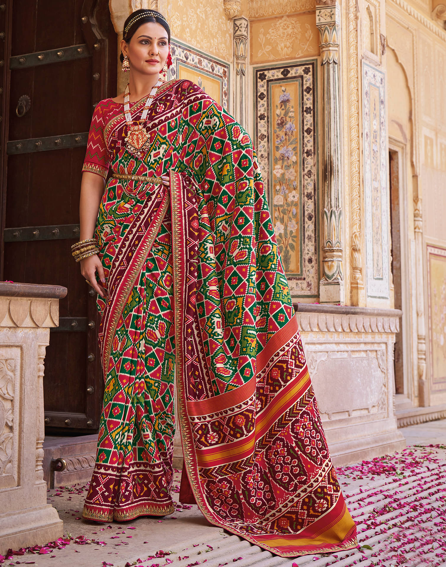     			Satrani Silk Printed Saree With Unstitched Blouse Piece ( Multicolor )