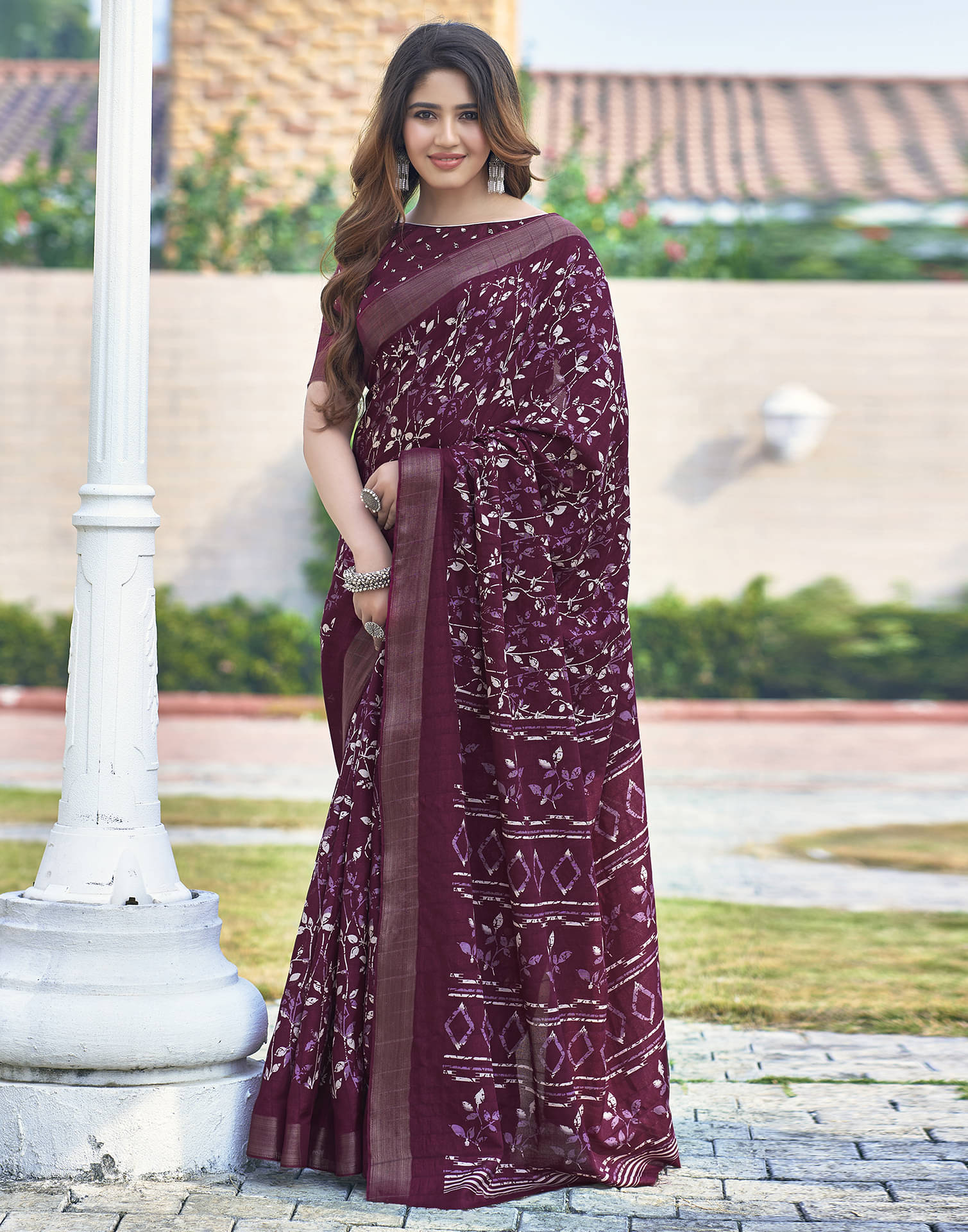     			Satrani Silk Printed Saree With Unstitched Blouse Piece ( Pink )