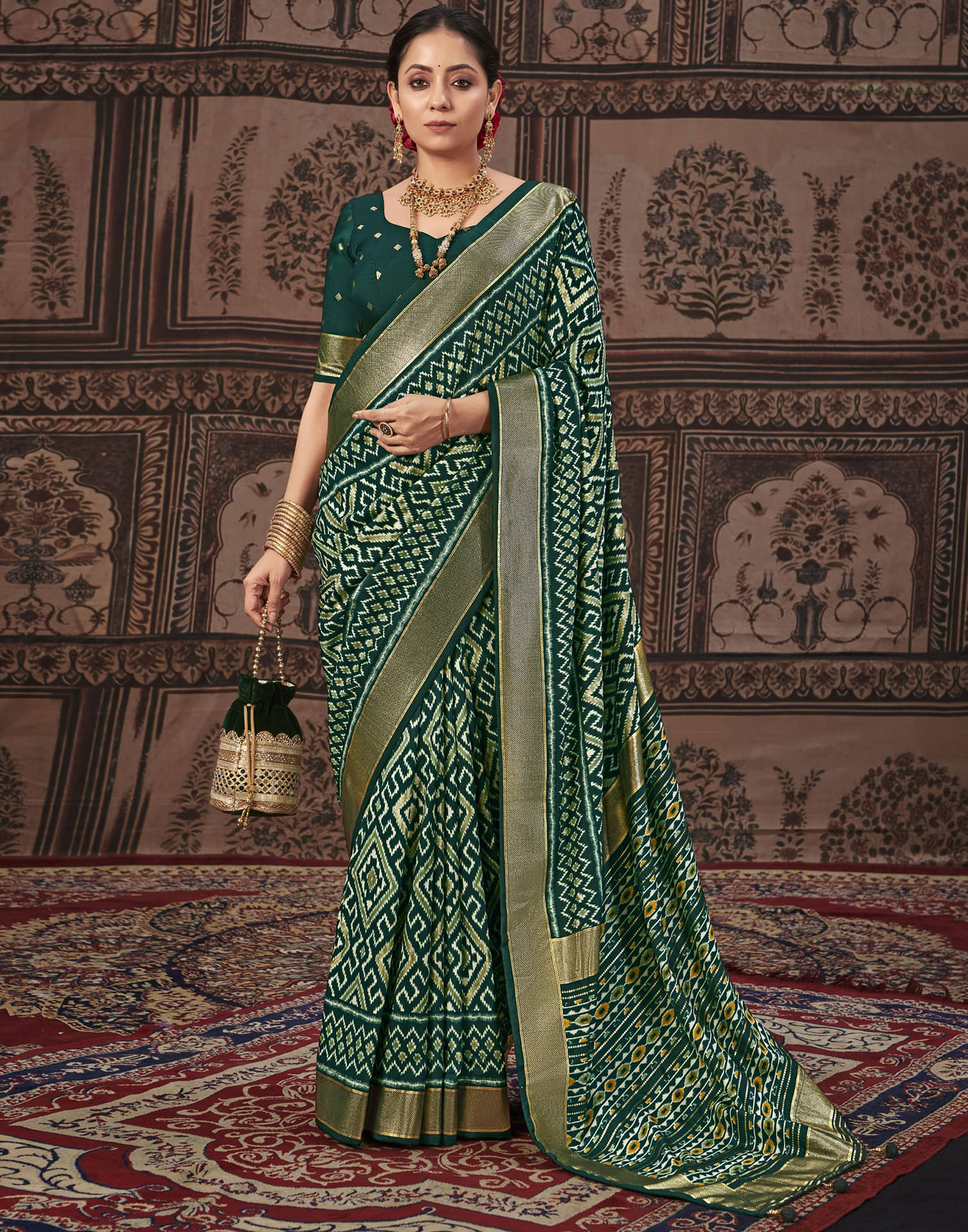 Satrani Silk Printed Saree With Unstitched Blouse Piece ( Green ) Satrani Silk Printed Saree With Unstitched Blouse Piece ( Green )