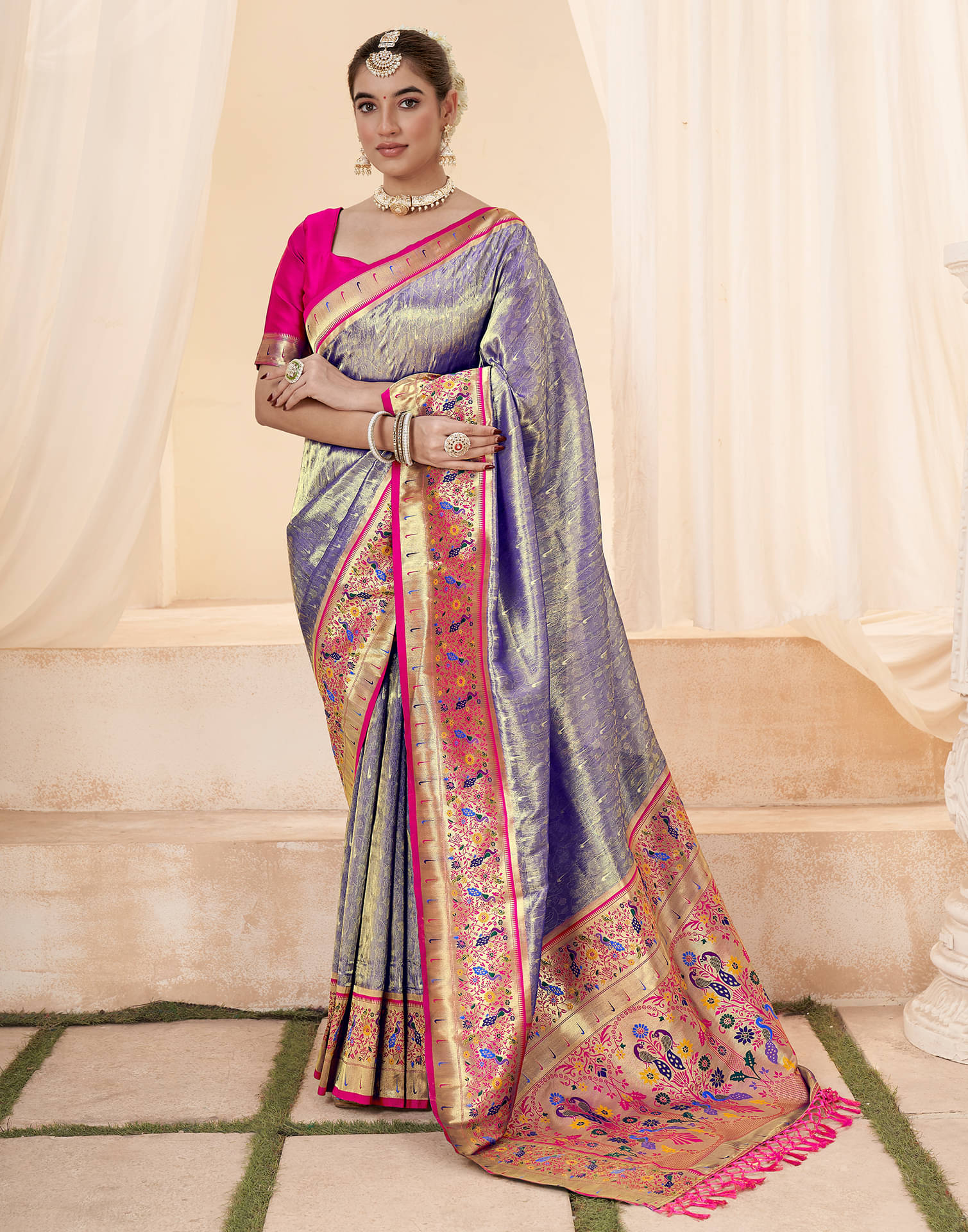 Satrani Silk Woven Saree With Unstitched Blouse Piece ( Purple ) Satrani Silk Woven Saree With Unstitched Blouse Piece ( Purple )
