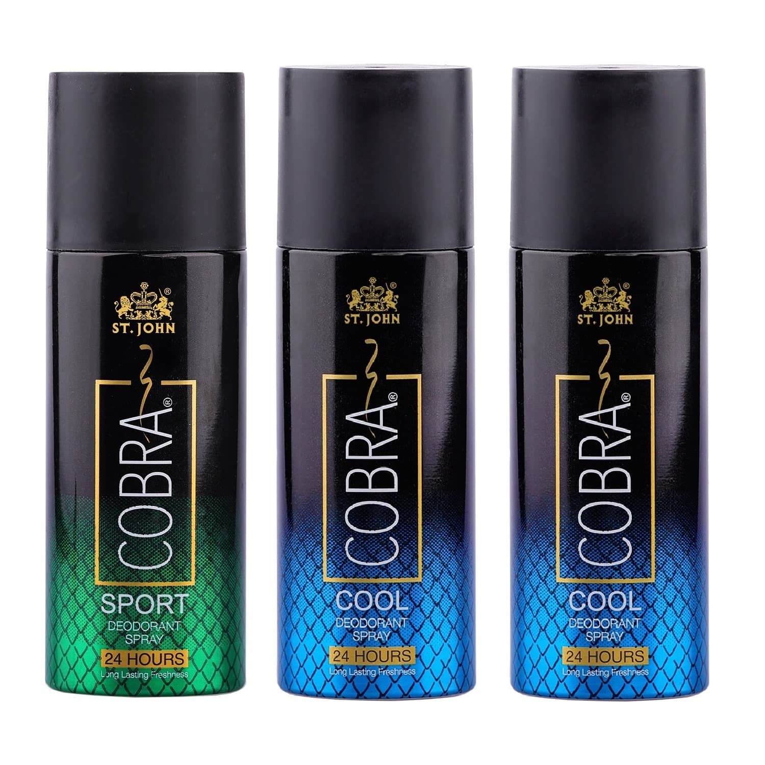 ST.JOHN Cobra Cool 150ml*2 & Sport 150ml Deodorant Spray for Men (450ml) - Pack of 3