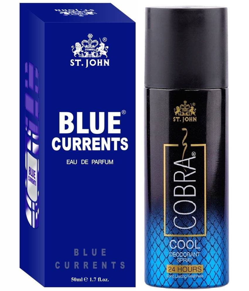 ST.JOHN Cobra Cool 150ml & Blue Current 50ml Deodorant Spray & Perfume for Men (165ml) - Pack of 2 ST.JOHN Cobra Cool 150ml & Blue Current 50ml Deodorant Spray & Perfume for Men (165ml) - Pack of 2