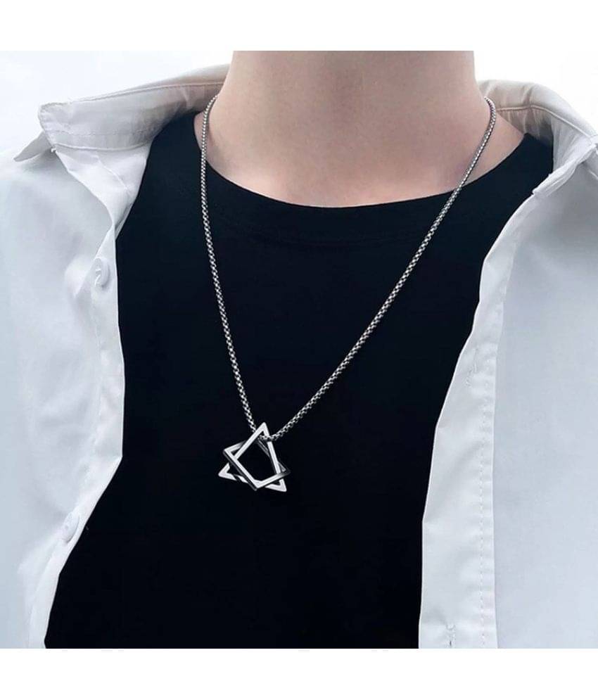 Thrillz Silver Chain For Men Geometric Stainless Steel Silver Necklace Pendant For Men Boys Girls Stylish New Pedant Unisex Thrillz Silver Chain For Men Geometric Stainless Steel Silver Necklace Pendant For Men Boys Girls Stylish New Pedant Unisex