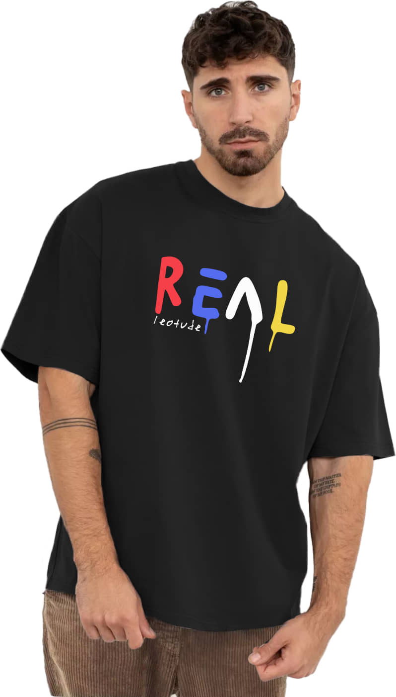 Trond Men 100% Cotton Oversized Fit Printed T-Shirt ( Black )