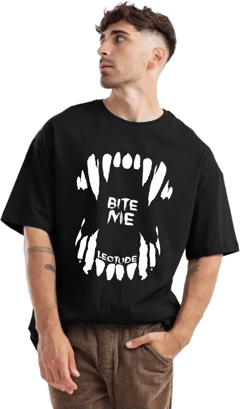 Trond Men 100% Cotton Oversized Fit Printed T-Shirt ( Black )