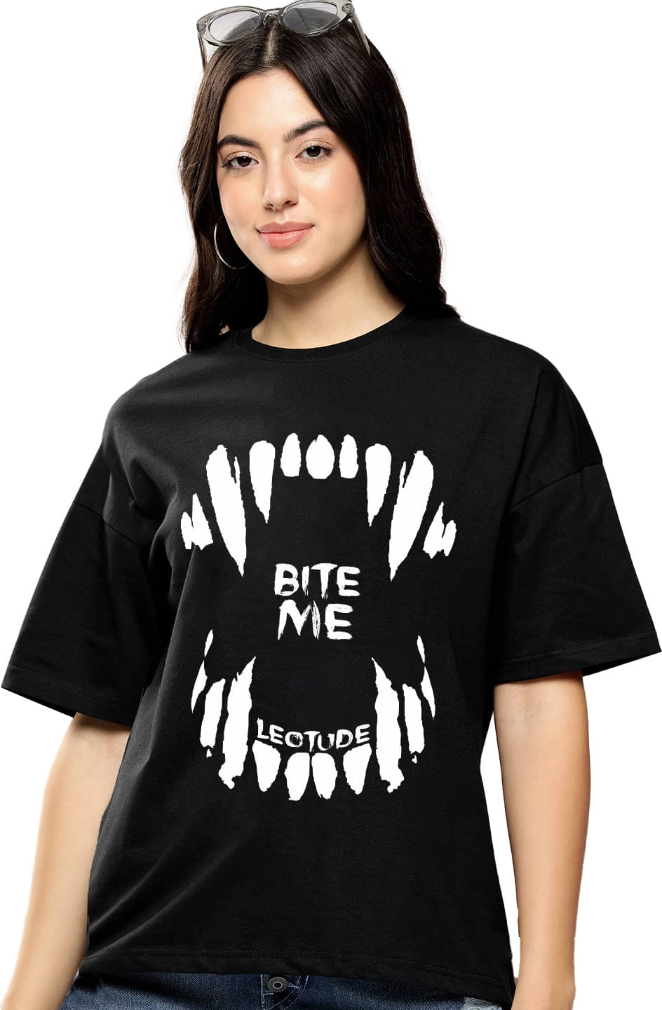 Trond Women Cotton Printed Oversized Fit Round Neck T-Shirt ( Black ) Trond Women Cotton Printed Oversized Fit Round Neck T-Shirt ( Black )