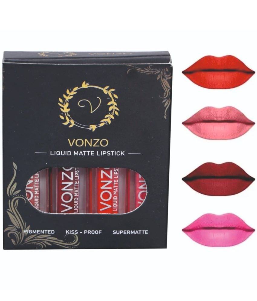     			Vonzo Matte Liquid Lipsticks Pack Of 4 In Multicolor With Long-Lasting Impact Set (2Ml Eachh)