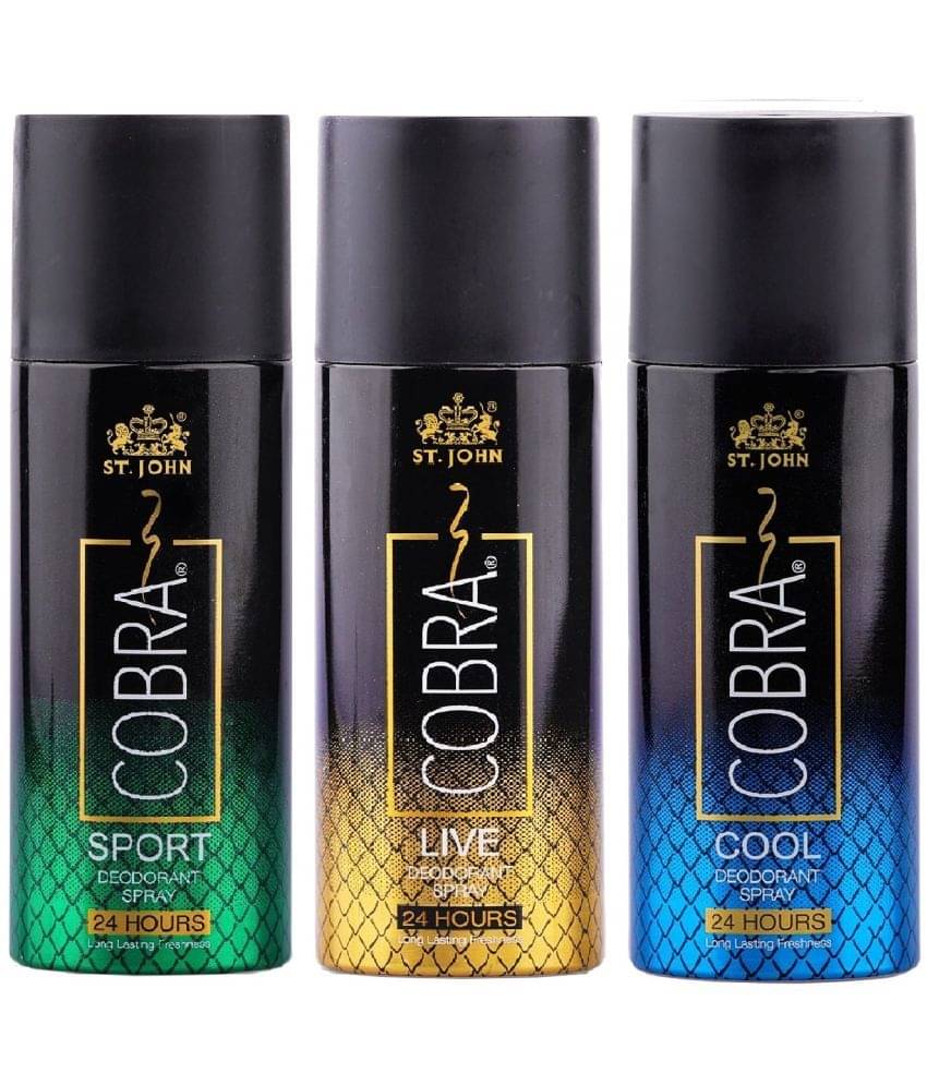 ST.JOHN Cobra Live, Cool & Sport Deodorant Spray for Men 150ml Each (450ml) - Pack of 3 ST.JOHN Cobra Live, Cool & Sport Deodorant Spray for Men 150ml Each (450ml) - Pack of 3