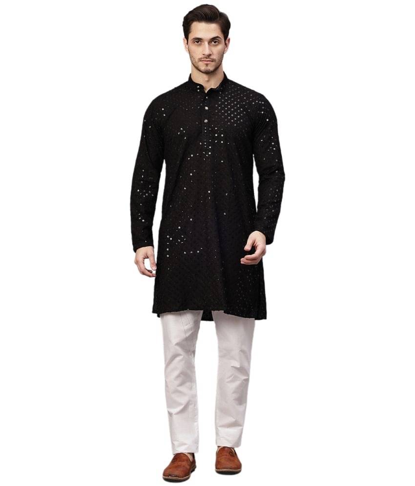     			Yugnik Black Sequin Regular Fit Men's Kurta Pyjama Set ( Pack of 1 )