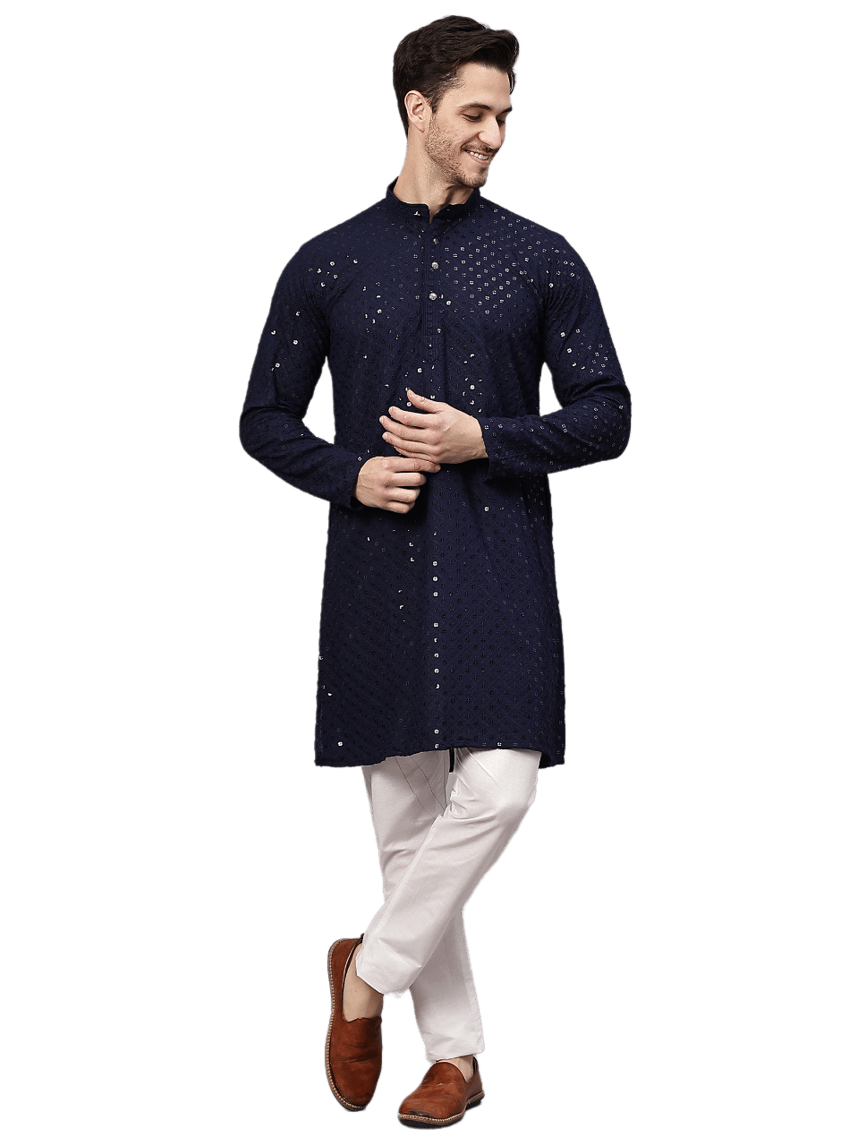 Yugnik Blue Sequin Regular Fit Men's Kurta Pyjama Set ( Pack of 1 ) Yugnik Blue Sequin Regular Fit Men's Kurta Pyjama Set ( Pack of 1 )
