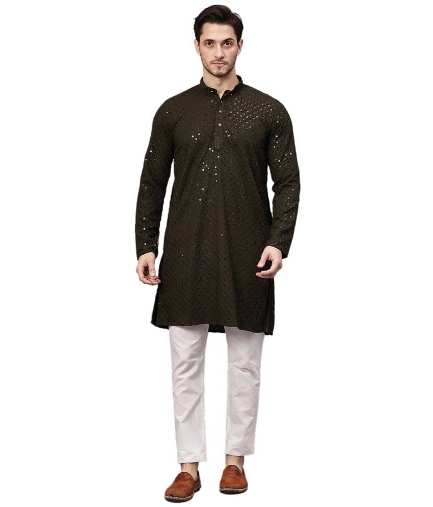 Yugnik Green Sequin Regular Fit Men's Kurta Pyjama Set ( Pack of 1 ) Yugnik Green Sequin Regular Fit Men's Kurta Pyjama Set ( Pack of 1 )
