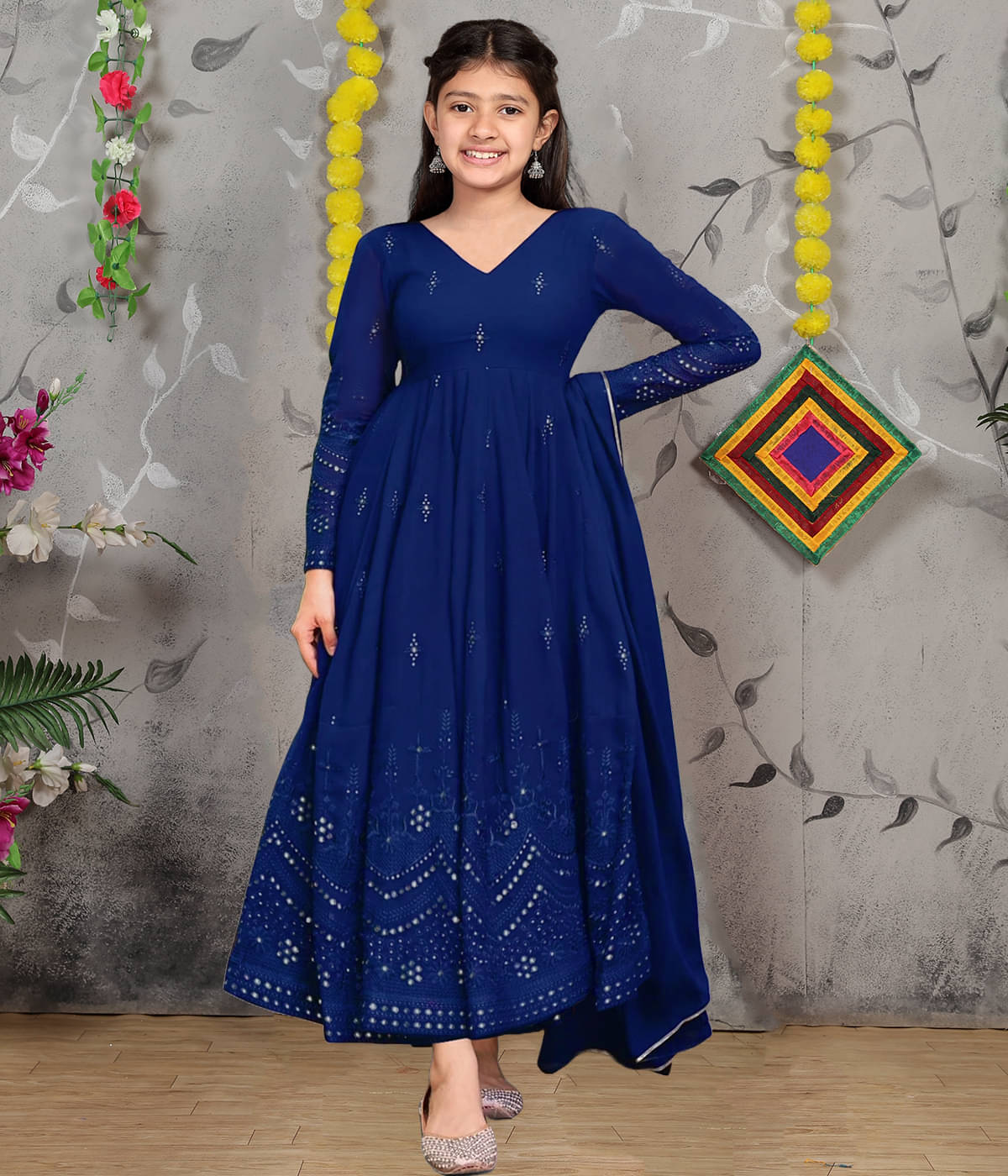     			kedar fab Georgette Gown For Girls ( Pack of 1 , Blue )