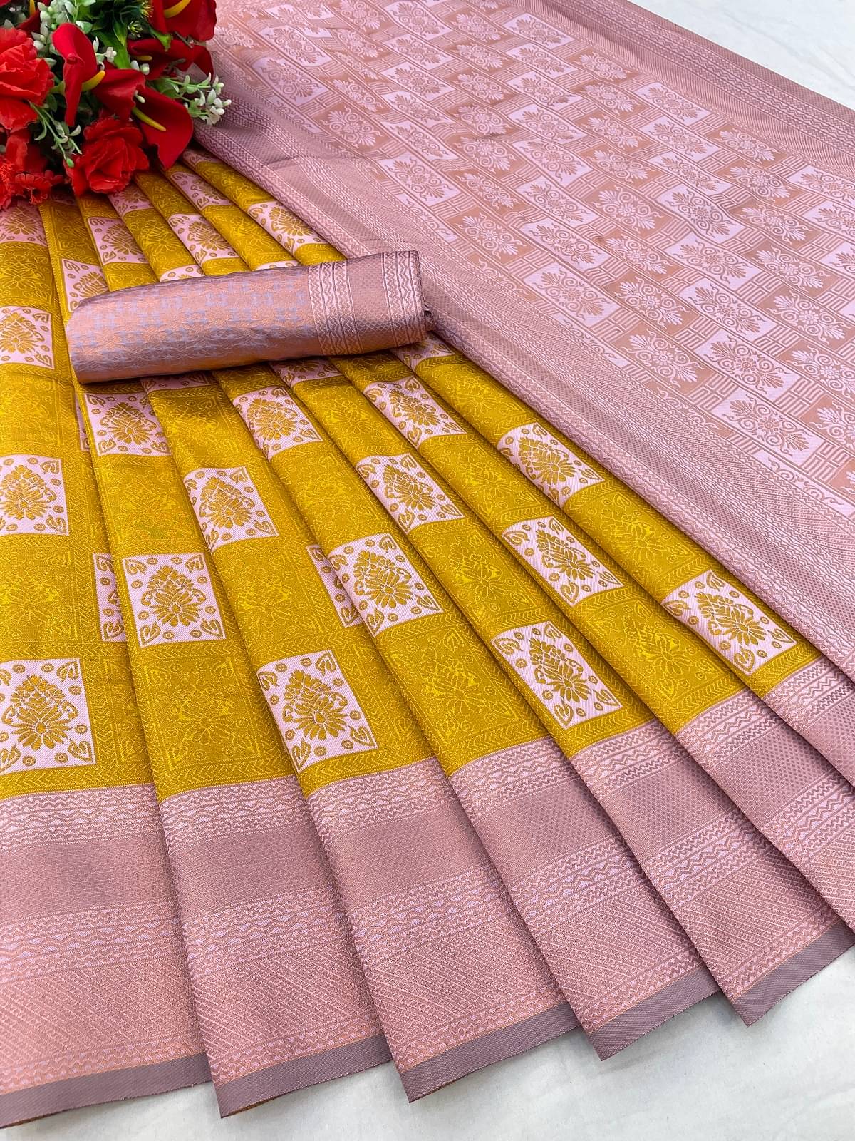 Apnisha Banarasi Silk Solid Saree With Unstitched Blouse Piece ( Orange ) Apnisha Banarasi Silk Solid Saree With Unstitched Blouse Piece ( Orange )