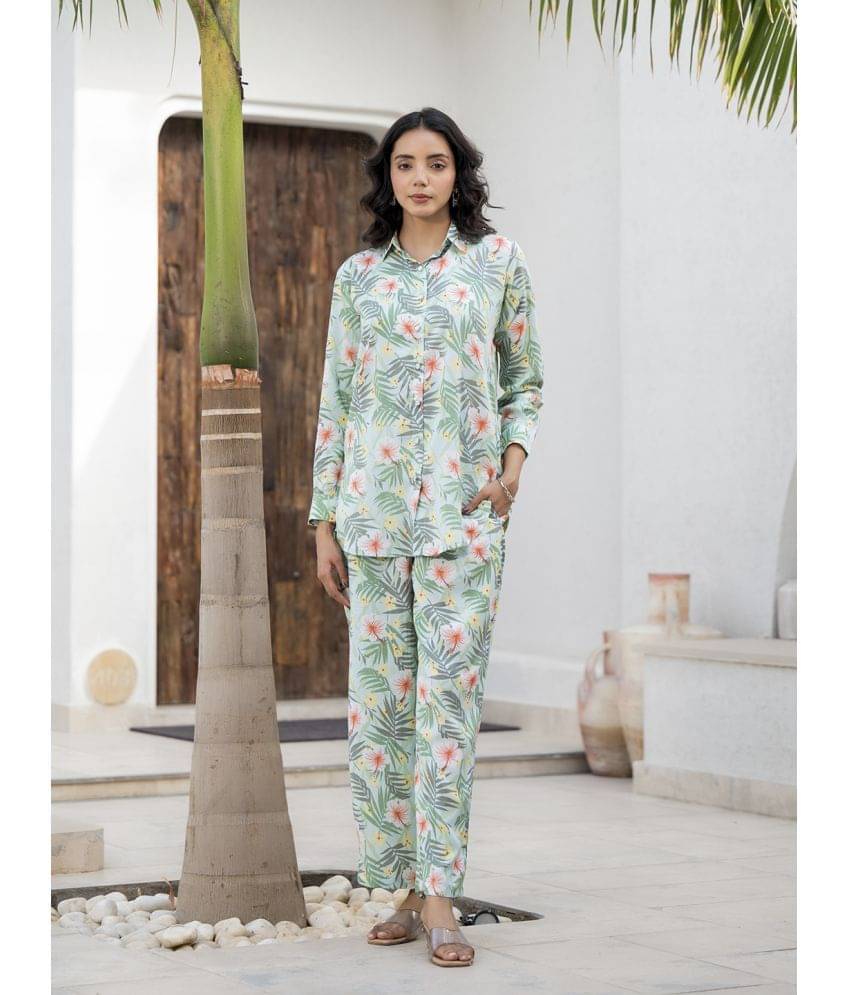     			Divena Women Printed Shirt With Trousers Co-Ord Set ( Blue )