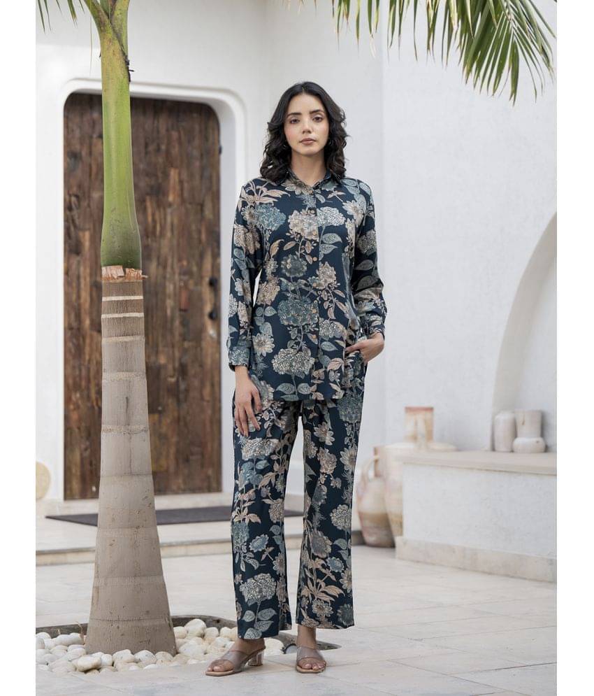     			Divena Women Printed Shirt With Trousers Co-Ord Set ( Green )