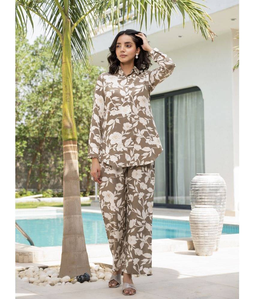     			Divena Women Printed Shirt With Trousers Co-Ord Set ( Grey )