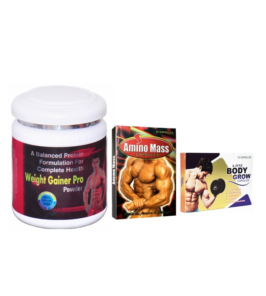 Dr. Chopra GG A-One 10no.s & Amino Mass 10no.s Cap & Rikhi Weight Gainer Pro 300 gm Chocolate Single Pack Dr. Chopra GG A-One 10no.s & Amino Mass 10no.s Cap & Rikhi Weight Gainer Pro 300 gm Chocolate Single Pack