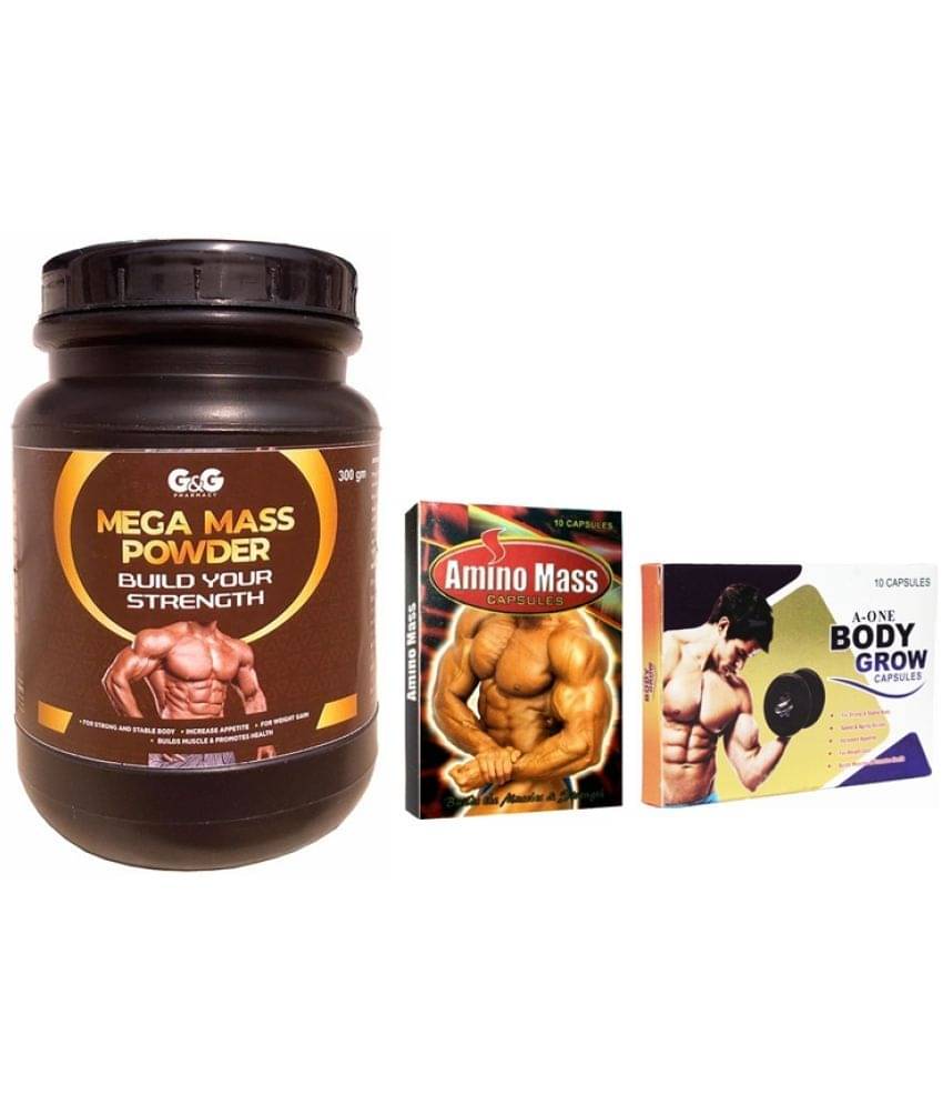     			Dr. Chopra GG A One10no.s & Amino Mass 10no.s Cap & GG Mega Mass Powder 300 gm Chocolate Single Pack