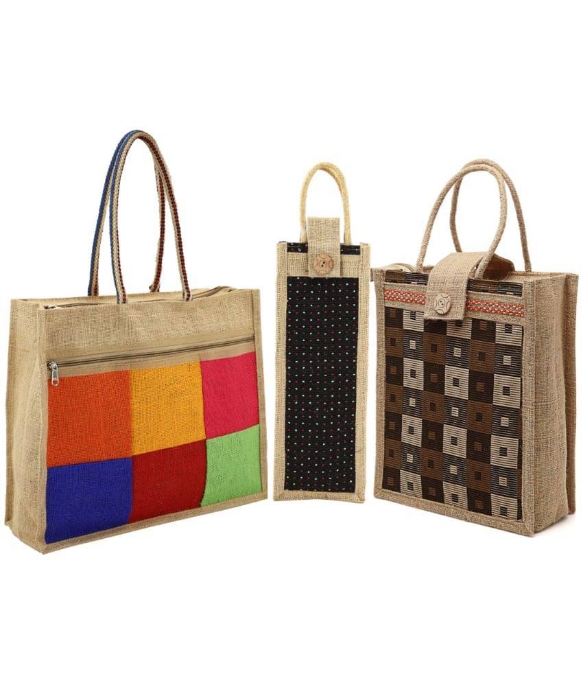     			ENSAC Handheld Jute Set of 3 ( Dark Grey )