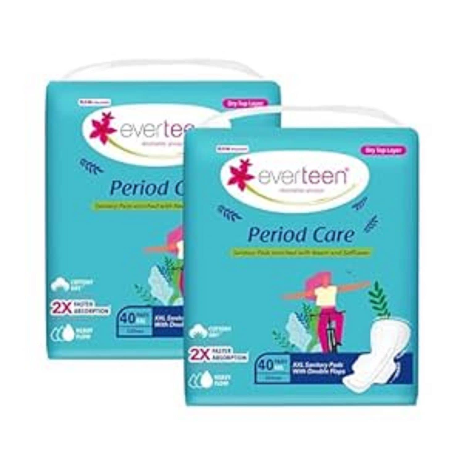 everteen Period Care XXL Dry 40 Sanitary Pads 320mm - 2 Packs (40 Pads Each)
