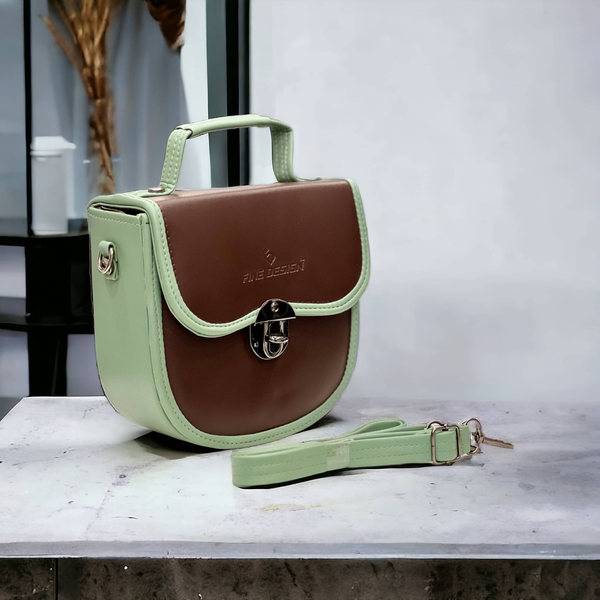     			Fine Design Brown PU Sling Bag