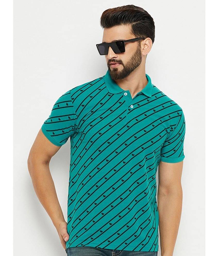     			GET GOLF Pack of 1 Cotton Blend Regular Fit Striped Half Sleeves Men's Polo T Shirt ( Green )