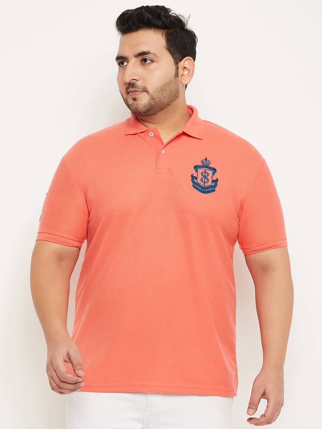 GET GOLF Pack of 1 Cotton Blend Regular Fit Embroidered Half Sleeves Men's Polo T Shirt ( Coral )