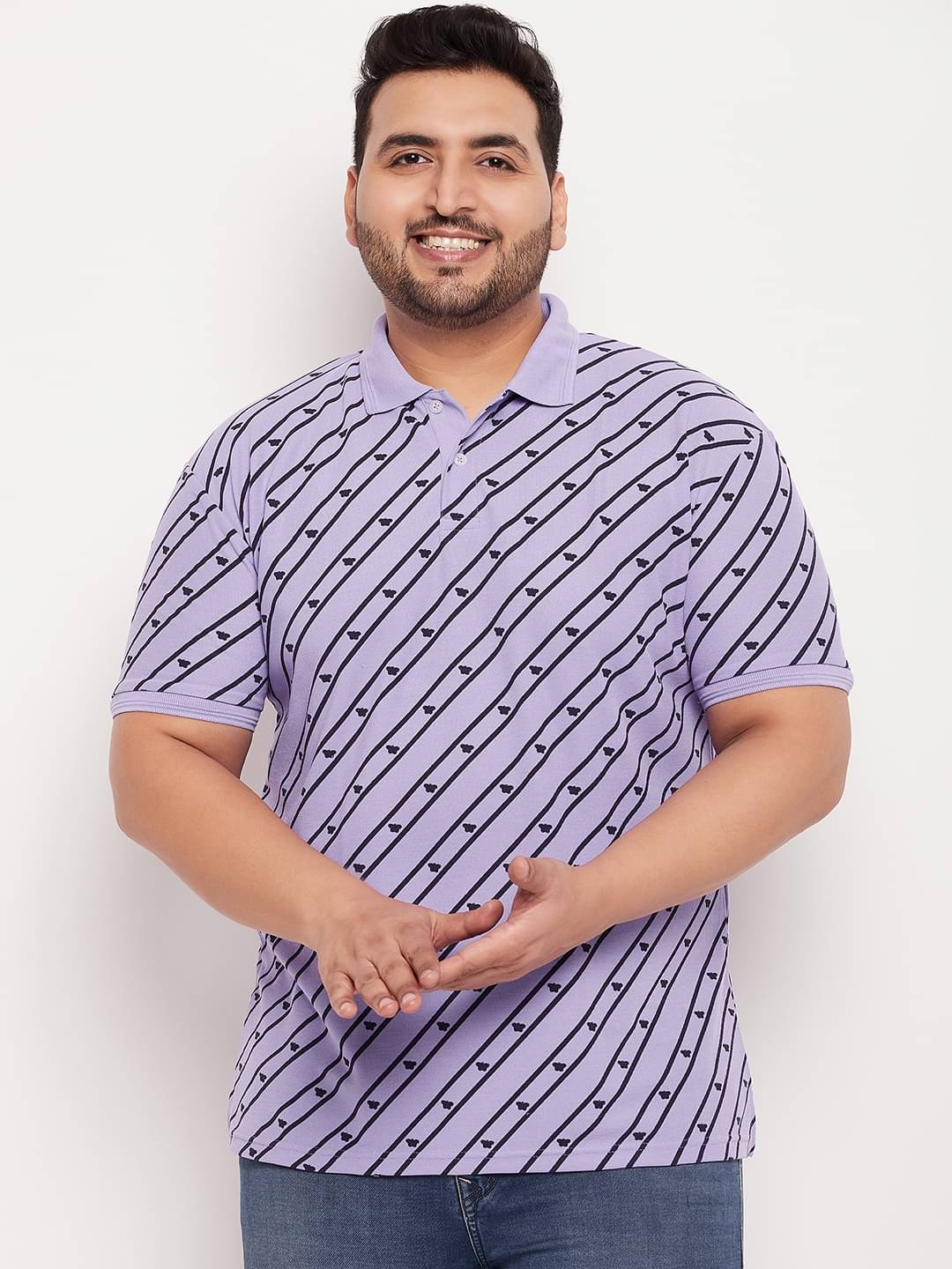     			GET GOLF Pack of 1 Cotton Blend Regular Fit Striped Half Sleeves Men's Polo T Shirt ( Lavender )