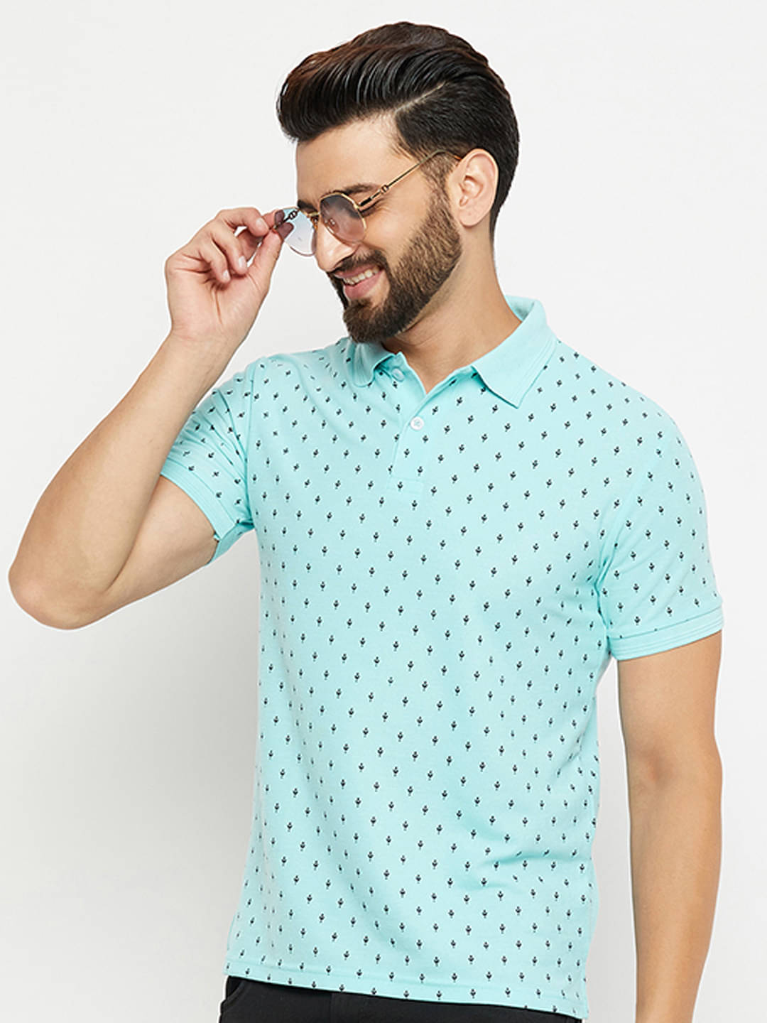     			GET GOLF Pack of 1 Cotton Blend Regular Fit Printed Half Sleeves Men's Polo T Shirt ( Aqua )