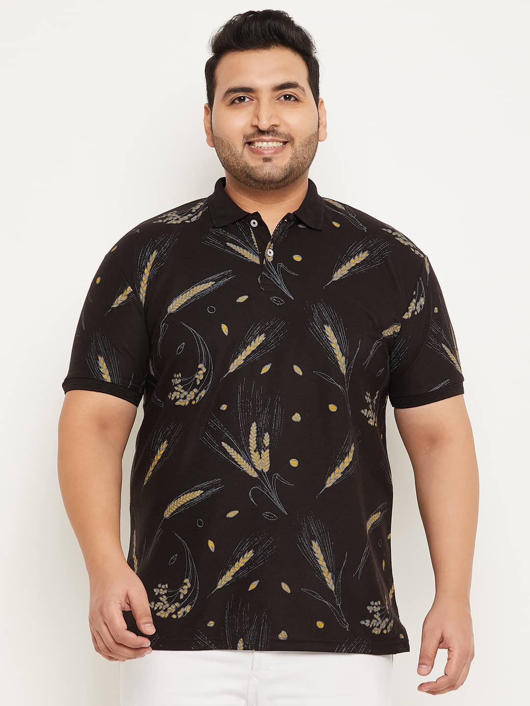 GET GOLF Pack of 1 Cotton Blend Regular Fit Printed Half Sleeves Men's Polo T Shirt ( Black )