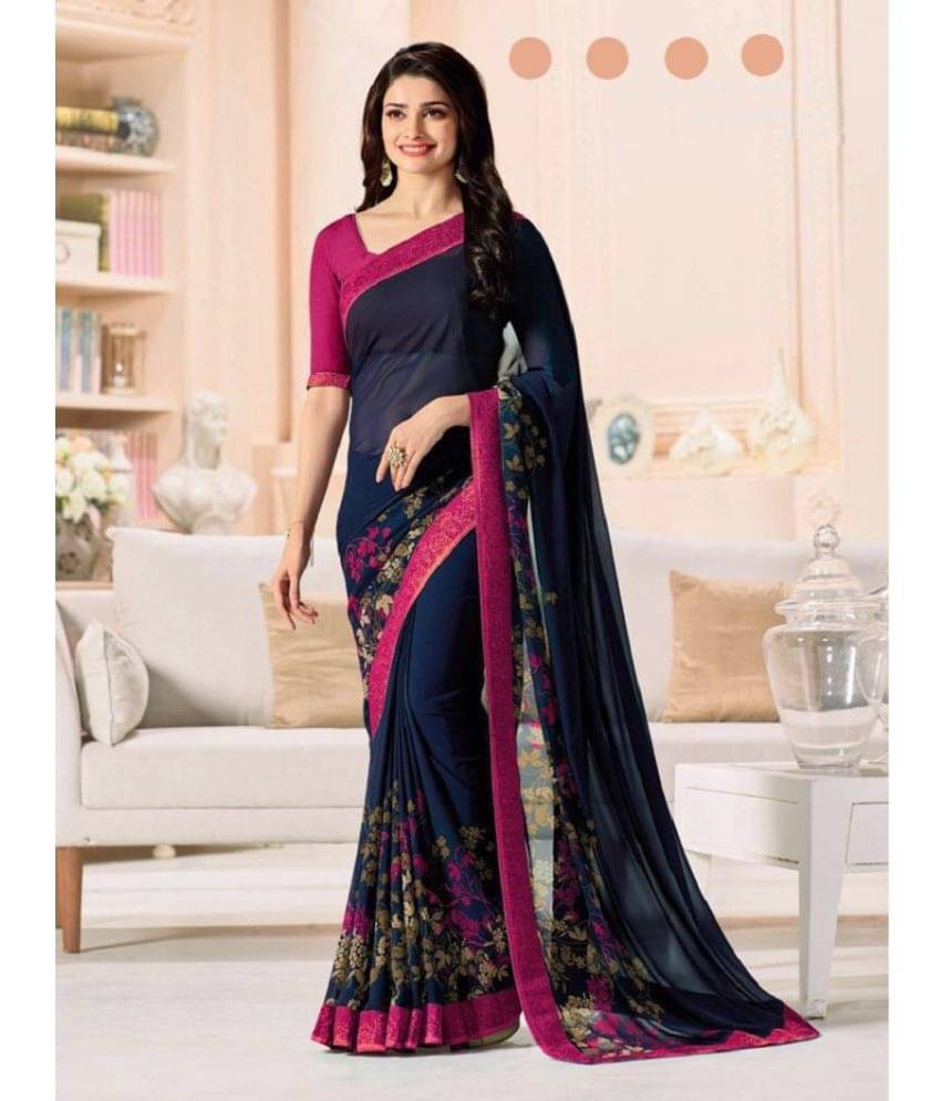 Gazal Fashions Georgette Printed Saree With Unstitched Blouse Piece ( Multicolor ) Gazal Fashions Georgette Printed Saree With Unstitched Blouse Piece ( Multicolor )