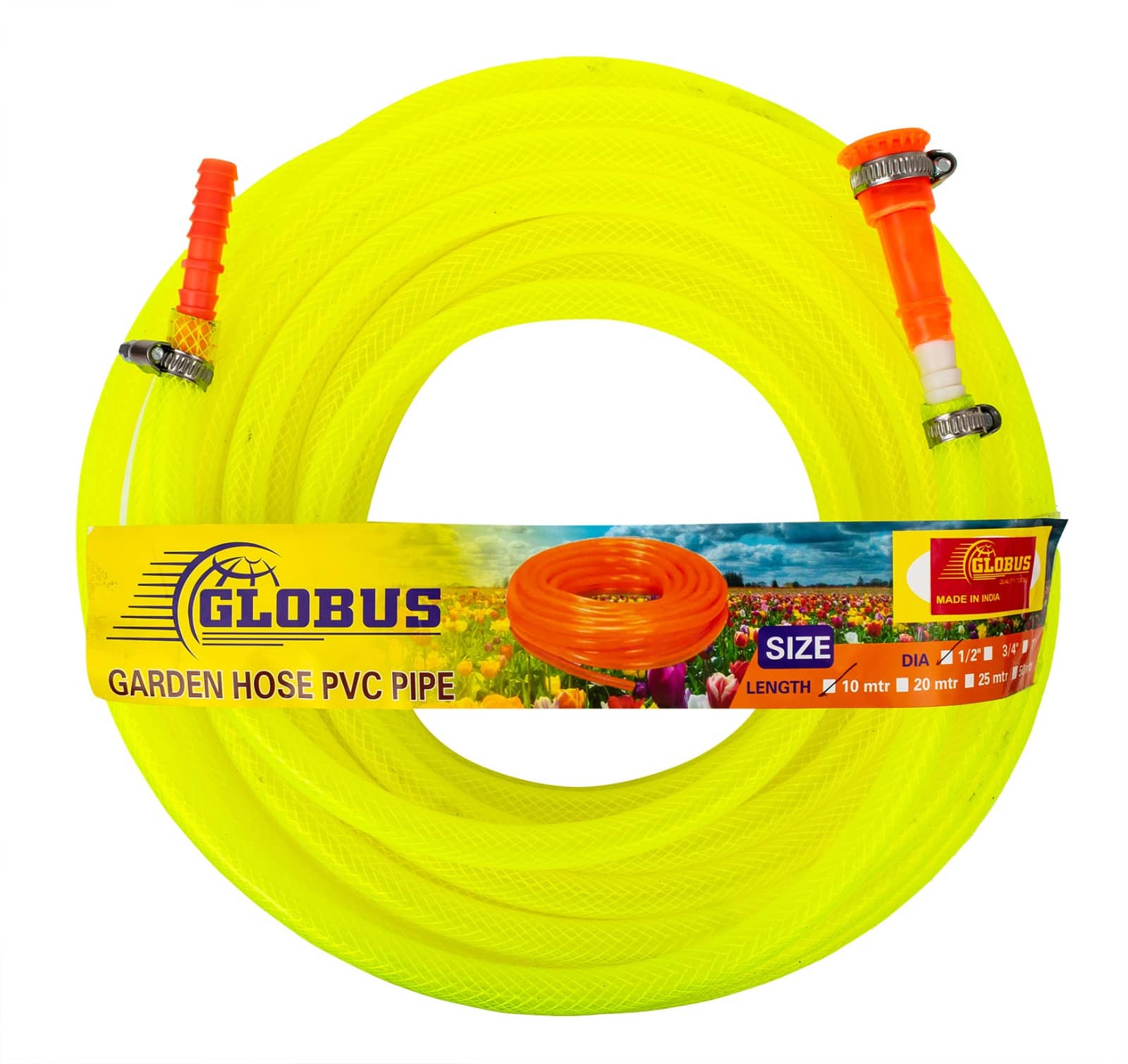 Globus Garden Nylon Water Hose Pipe(Length-10 Mtr & Thickness-1/2"/12.5mm) multicolour for garden Pipe