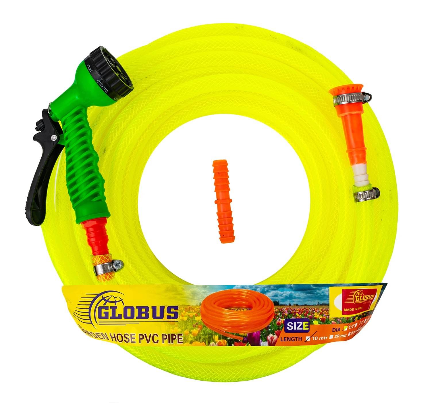     			Globus Garden Nylon Water Hose Pipe(Length-20 Mtr & Thickness-1/2"/12.5mm)Multicolour with Gun Sprayer