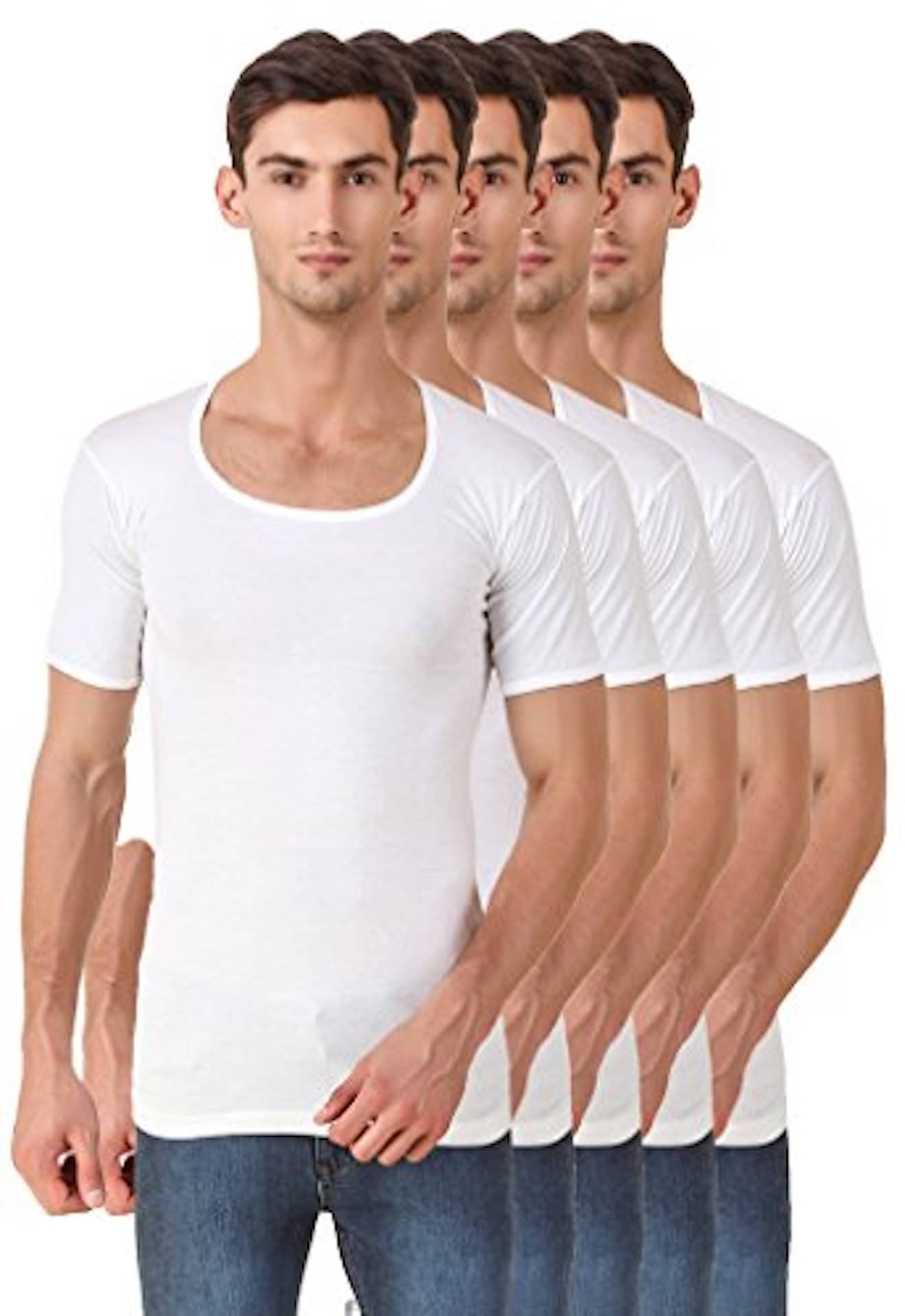 HAP Pack of 5 Cotton Half Sleeve vest For Men ( White ) HAP Pack of 5 Cotton Half Sleeve vest For Men ( White )